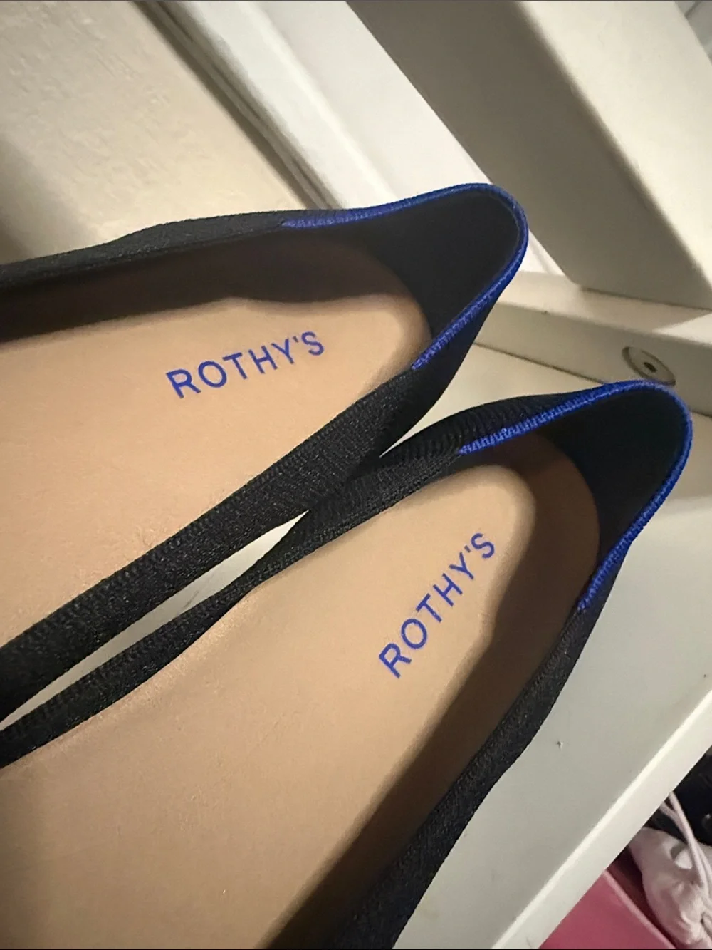 Rothy's Black Knit Women's Ballet Flats with Blue Trim